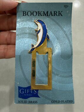 Enameled Dolphin Bookmark Solid Brass Gold Plated, Gifts for readers Bonnie Sue